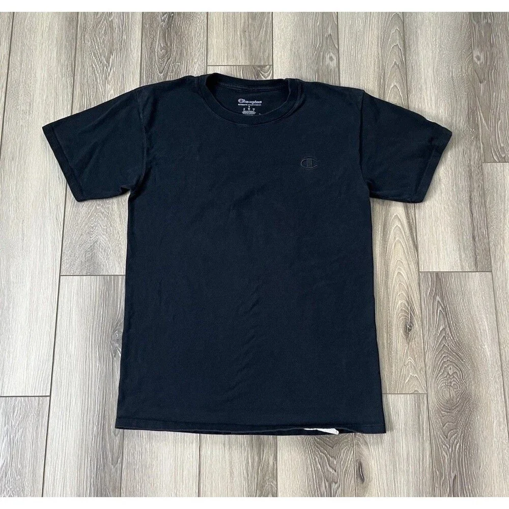Champion Authentic Black Short Sleeve Tee Mens S 100% Cotton Embroidered Logo - Picture 1 of 8